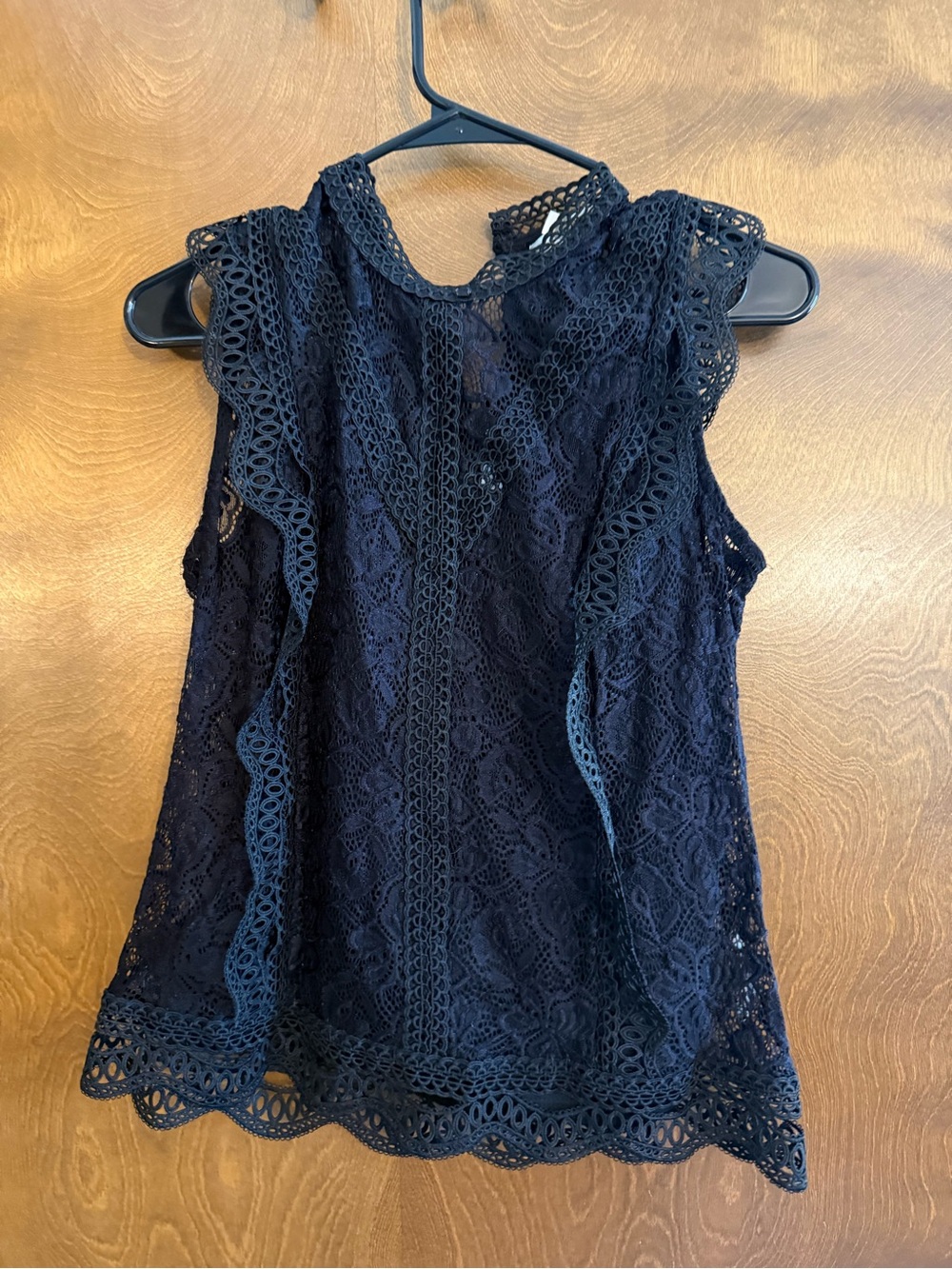 Adiva Navy Lace Ruffled Sleeveless Top